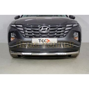 Защита передняя нижняя (с ДХО) 60,3 мм ТСС для Hyundai Tucson 2021- Защита передняя нижняя (с ДХО) 60,3 мм ТСС для Hyundai Tucson 2021-