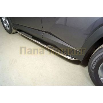 Пороги овальные гнутые с накладкой 75х42 мм ТСС для Hyundai Tucson 2021- Пороги овальные гнутые с накладкой 75х42 мм ТСС для Hyundai Tucson 2021-