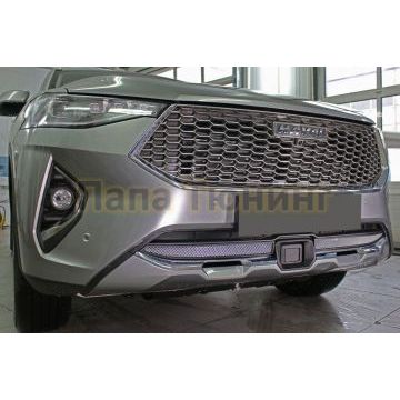 Защита радиатора Папа Тюнинг Haval F7 2019- 2022/ Haval F7 X 2019- 2022 chrome низ с датчиком ACC (2 части)