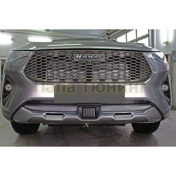 Защита радиатора Папа Тюнинг Haval F7 2019- 2022/ Haval F7 X 2019- 2022 chrome низ с датчиком ACC (2 части)