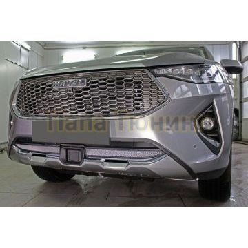 Защита радиатора Папа Тюнинг Haval F7 2019- 2022/ Haval F7 X 2019- 2022 chrome низ с датчиком ACC (2 части)