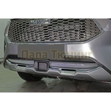 Защита радиатора Папа Тюнинг Haval F7 2019- 2022/ Haval F7 X 2019- 2022 chrome низ с датчиком ACC (2 части)
