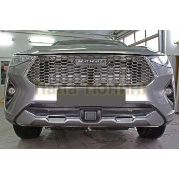 Защита радиатора Папа Тюнинг Haval F7 2019-2022 / Haval F7 X 2019-2022 black низ с датчиком ACC (2 части)