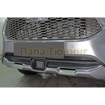 Защита радиатора Папа Тюнинг Haval F7 2019-2022 / Haval F7 X 2019-2022 black низ с датчиком ACC (2 части)