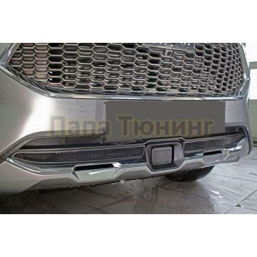Защита радиатора Папа Тюнинг Haval F7 2019-2022 / Haval F7 X 2019-2022 black низ с датчиком ACC (2 части)