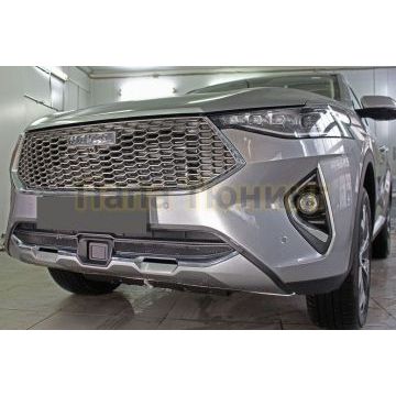 Защита радиатора Папа Тюнинг Haval F7 2019-2022 / Haval F7 X 2019-2022 black низ с датчиком ACC (2 части)