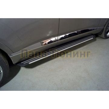 Пороги алюминиевые "Slim Line Silver" 1920 мм ТСС для Genesis GV80 4WD 3D 2020-