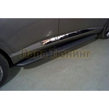 Пороги алюминиевые с пластиковой накладкой (карбон черные) 1920 мм ТСС для Genesis GV80 4WD 3D 2020-