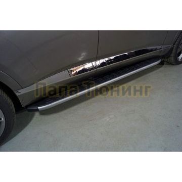 Пороги алюминиевые с пластиковой накладкой (карбон серебро) 1920 мм ТСС для Genesis GV80 4WD 3D 2020-
