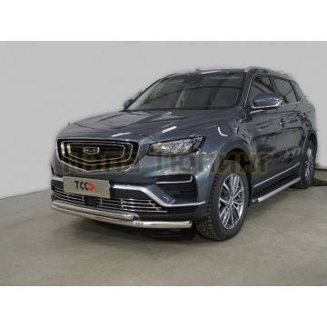Защита передняя нижняя (двойная) 60,3/42,4 мм ТСС для Geely Atlas PRO 2021-2024