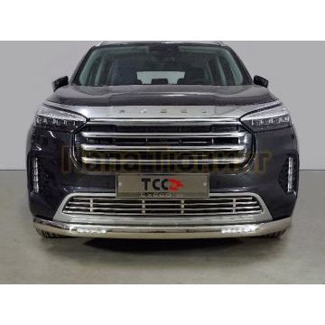 Защита передняя нижняя (овальная с ДХО) 75х42 мм ТСС для Exeed VX 2.0L 4WD 2021-2023/Exeed VX 2023- Защита передняя нижняя (овальная с ДХО) 75х42 мм ТСС для Exeed VX 2.0L 4WD 2021-2023/Exeed VX 2023-