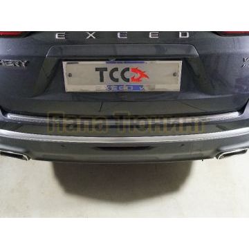 Накладка на задний бампер (лист зеркальный с полосой) ТСС для Exeed VX 2.0L 4WD 2021-