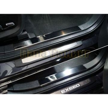 Накладки на пластиковые пороги (лист зеркальный) 4 шт ТСС для Exeed VX 2.0L 4WD 2021-