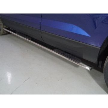 Пороги овальные с накладкой 75х42 мм ТСС для Volkswagen Taos 2021- Пороги овальные с накладкой 75х42 мм ТСС для Volkswagen Taos 2021-