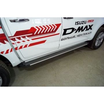 Пороги алюминиевые "Slim Line Silver" 2120 мм ТСС для Isuzu D-MAX 3.0D 2019-