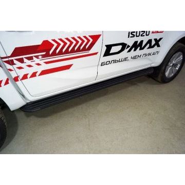 Пороги алюминиевые "Slim Line Black" 2120 мм ТСС для Isuzu D-MAX 3.0D 2019-