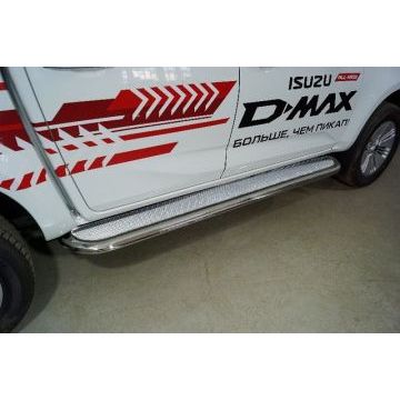 Пороги с площадкой (нерж. Лист) 75х42 мм ТСС для Isuzu D-MAX 3.0D 2019-