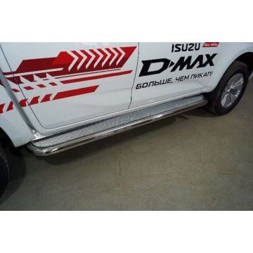 Пороги с площадкой (нерж. лист) 60,3 мм ТСС для Isuzu D-MAX 3.0D 2019-