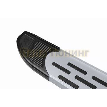 Пороги алюминиевые "Premium Silver" 1900 серебристые Slitkoff для Porsche Cayenne 2002-2007