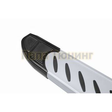 Пороги алюминиевые "Elite Silver" 1900 серебристые Slitkoff для Porsche Cayenne 2002-2007