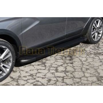 Пороги алюминиевые "Optima Black" 1800 черные Slitkoff для Lada VESTA SW CROSS 2015-