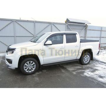 Пороги алюминиевые "Optima Black" 2000 черные Slitkoff для Volkswagen AMAROK 2016-