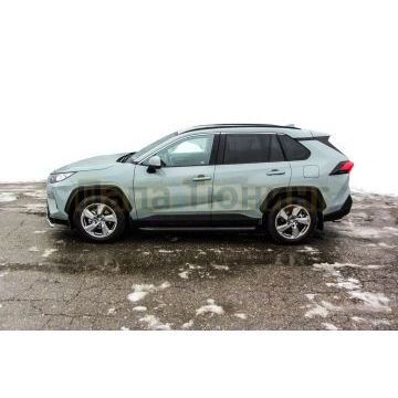 Пороги алюминиевые "Optima Black" 1700 черные Slitkoff для Toyota RAV-4 2019-