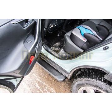 Пороги алюминиевые "Optima Black" 1700 черные Slitkoff для Toyota RAV-4 2019-