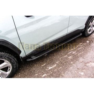 Пороги алюминиевые "Optima Black" 1700 черные Slitkoff для Toyota RAV-4 2019-