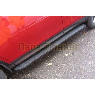 Пороги алюминиевые "Optima Black" 1700 черные Slitkoff для Toyota RAV-4 2013-2015