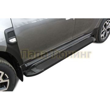 Пороги алюминиевые "Optima Black" 1700 черные Slitkoff для Renault DUSTER 2021-