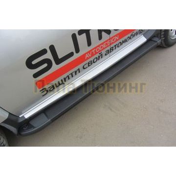 Пороги алюминиевые "Optima Black" 1800 черные Slitkoff для Renault DUSTER 2011-2015 Пороги алюминиевые "Optima Black" 1800 черные Slitkoff для Renault DUSTER 2011-2015