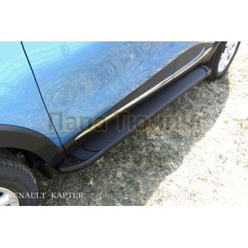 Пороги алюминиевые "Optima Black" 1700 черные Slitkoff для Renault KAPTUR 2016-2020