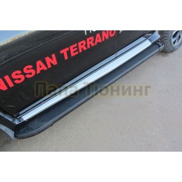 Пороги алюминиевые "Optima Black" 1800 черные Slitkoff для Nissan TERRANO 2014-