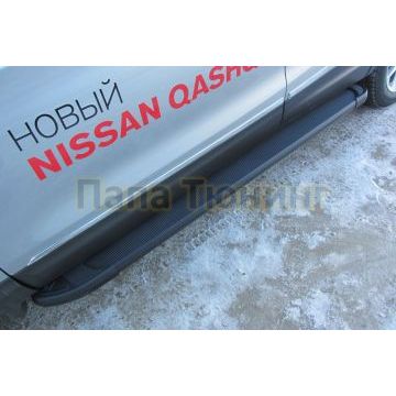 Пороги алюминиевые "Optima Black" 1700 черные Slitkoff для Nissan QASHQAI 2014-2019