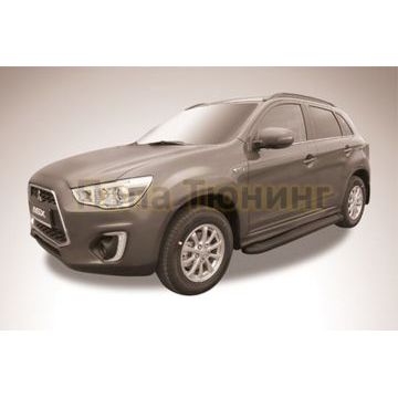 Пороги алюминиевые "Optima Black"  1700 черные Slitkoff для Mitsubishi ASX 2014-