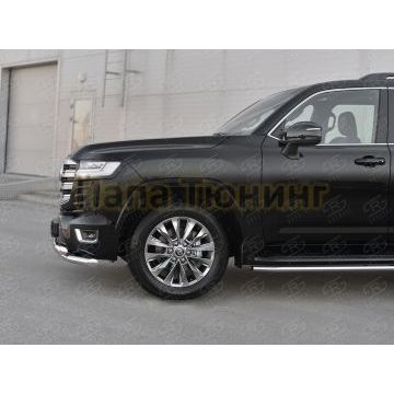 Защита переднего бампера d57 секции-d57 секции с декором РусСталь для Toyota Land Cruiser 300 70TH ANNIVERSARY 2021-