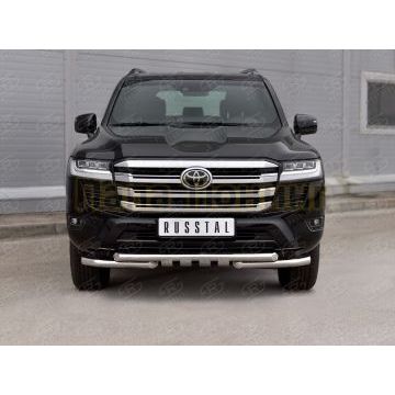 Защита переднего бампера d57 секции-d57 уголки+клыки РусСталь для Toyota Land Cruiser 300 2021-