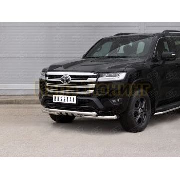 Защита переднего бампера d57 секции-d57 уголки+клыки РусСталь для Toyota Land Cruiser 300 2021-