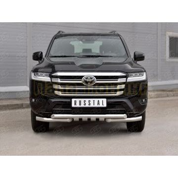 Защита переднего бампера d76 секции-d76 уголки+клыки РусСталь для Toyota Land Cruiser 300 2021-