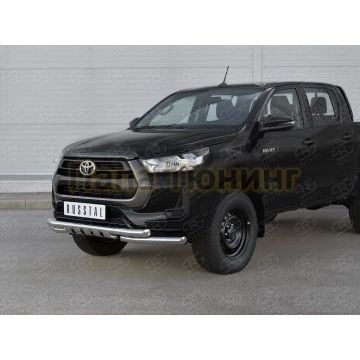 Защита переднего бампера d57 секции-d57 уголки+клыки РусСталь для Toyota Hilux 2020-