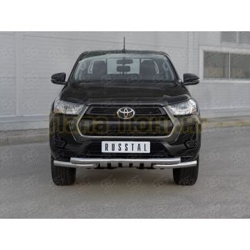 Защита переднего бампера d57 секции-d57 уголки+клыки РусСталь для Toyota Hilux 2020-