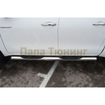Пороги труба d76 с накладкой (вариант 3) РусСталь для Toyota Hilux 2020-