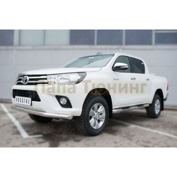 Пороги труба d76 с накладкой (вариант 1) РусСталь для Toyota Hilux 2020-