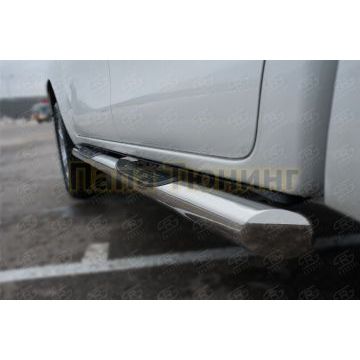 Пороги труба d76 с накладкой (вариант 1) РусСталь для Toyota Hilux 2020-