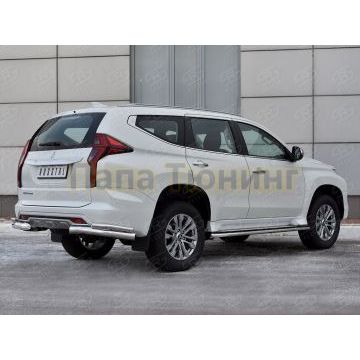 Защита заднего бампера уголки d76 секции-d42 секции РусСталь для Mitsubishi Pajero Sport 2021-