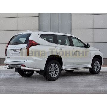 Защита заднего бампера уголки d76 секции РусСталь для Mitsubishi Pajero Sport 2021-