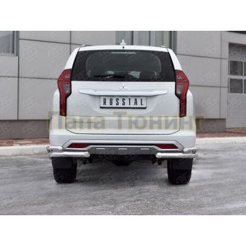 Защита заднего бампера уголки d57 секции-d42 секции РусСталь для Mitsubishi Pajero Sport 2021-