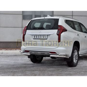 Защита заднего бампера уголки d57 секции-d42 секции РусСталь для Mitsubishi Pajero Sport 2021-