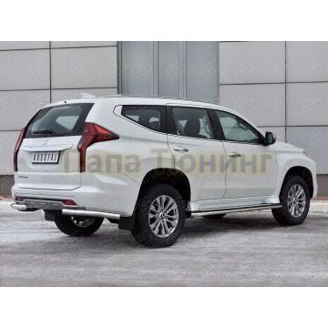 Защита заднего бампера уголки d57 секции РусСталь для Mitsubishi Pajero Sport 2021-